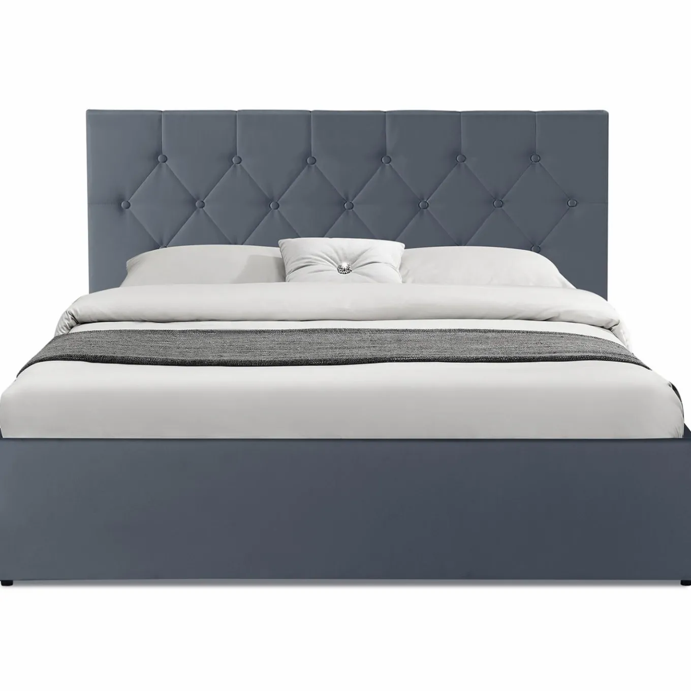 IDMarket Lit coffre avec tête de lit gris 140x190 CM* Collection Contemporaine|Chambre Complète Adulte