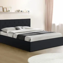 IDMarket Lit coffre avec tête de lit noir 160x200 cm* Collection Contemporaine|Chambre Complète Adulte