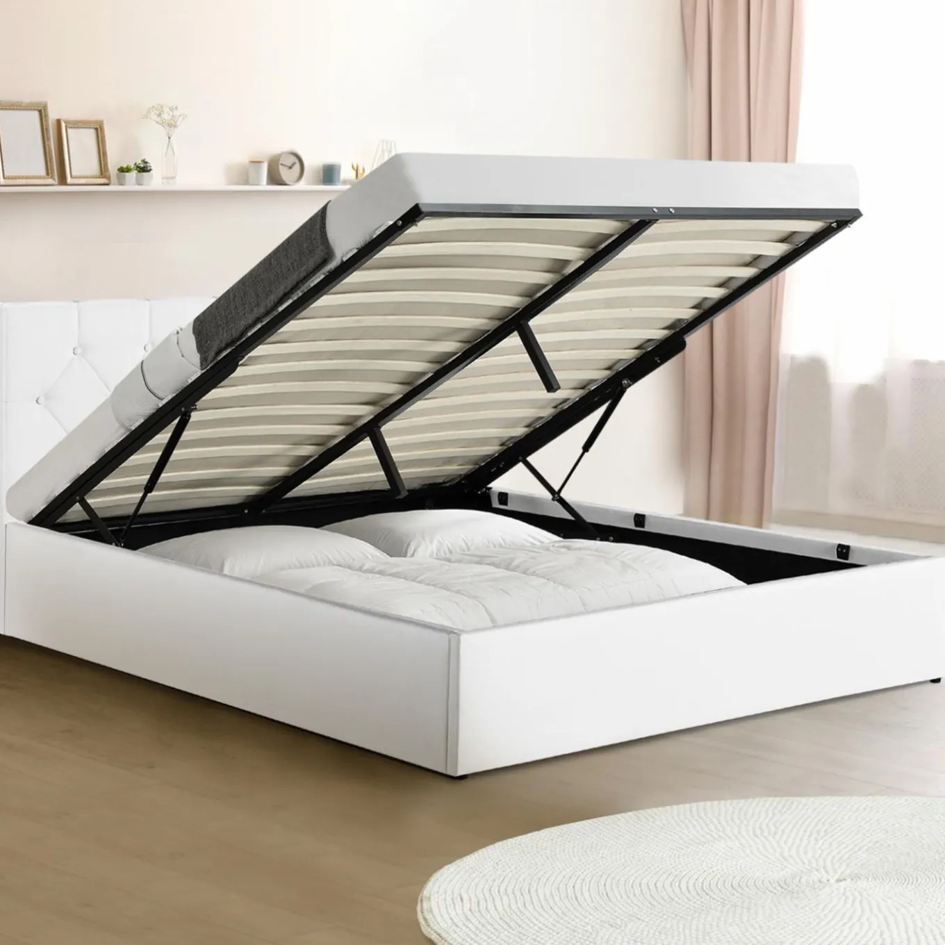 IDMarket Lit coffre blanc 140x190 cm* Collection Contemporaine|Chambre Complète Adulte