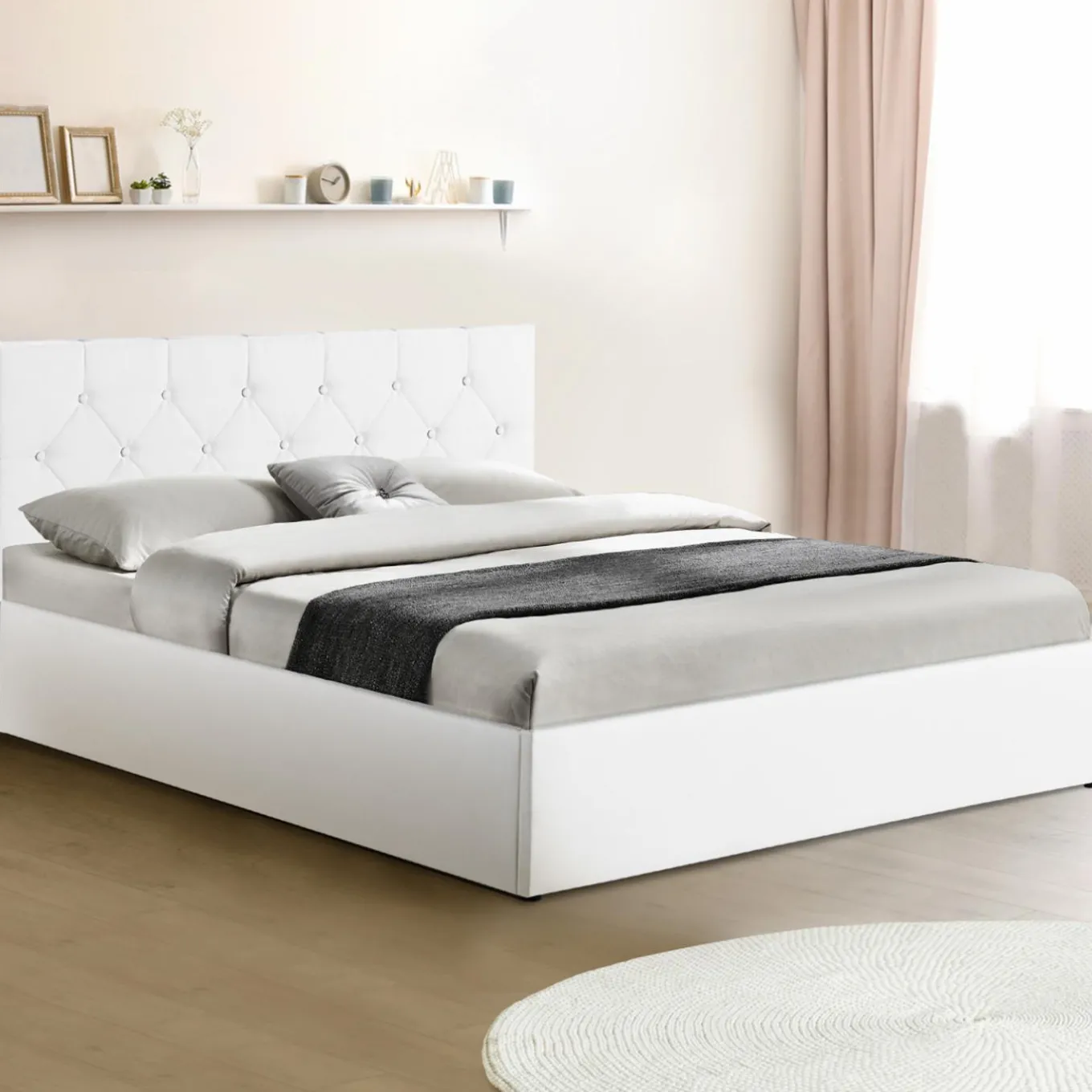 IDMarket Lit coffre blanc 140x190 cm* Collection Contemporaine|Chambre Complète Adulte