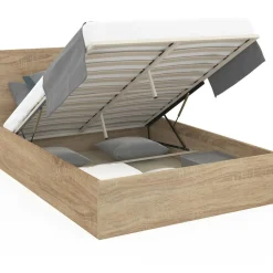 IDMarket Lit coffre deux personnes façon hêtre 160 x 200 cm* Collection Contemporaine|Chambre Complète Adulte