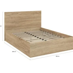 IDMarket Lit coffre deux personnes façon hêtre 160 x 200 cm* Collection Contemporaine|Chambre Complète Adulte