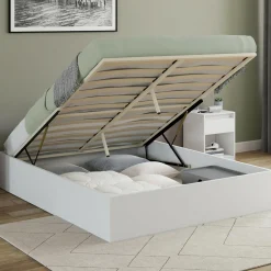 IDMarket Lit coffre double avec sommier 160 x 200 cm blanc* Lits Avec Sommier|Chambre Complète Adulte