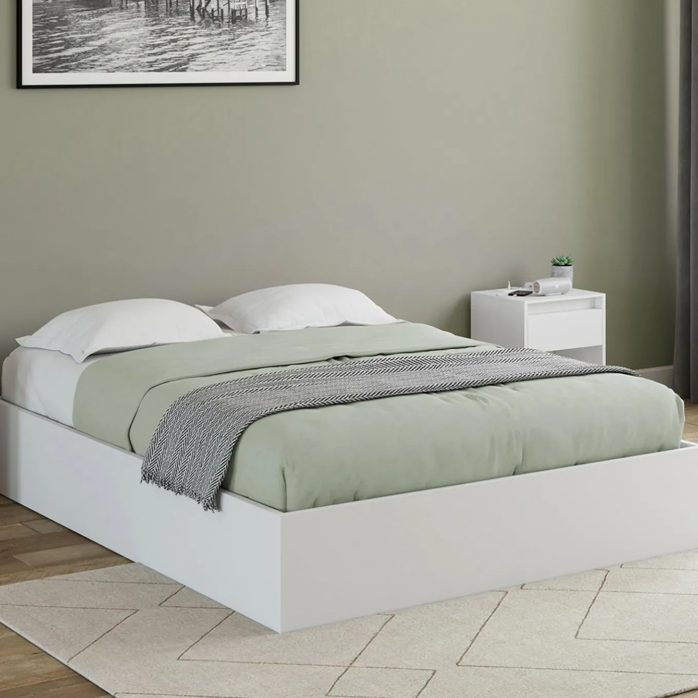 IDMarket Lit coffre double avec sommier 160 x 200 cm blanc* Lits Avec Sommier|Chambre Complète Adulte