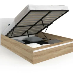 IDMarket Lit coffre double avec tête de lit et sommier* Collection Contemporaine|Chambre Complète Adulte