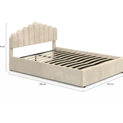 IDMarket Lit coffre double avec tête de lit et sommier 140 x 190 cm velours beige* Lits Avec Sommier|Collection Moderne