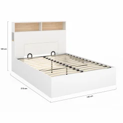 IDMarket Lit coffre double avec tête de lit, rangements et sommier blanc et bois* Lits Avec Sommier