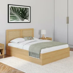 IDMarket Lit coffre double avec tête de lit cannage* Collection Cannage|Lits Avec Sommier