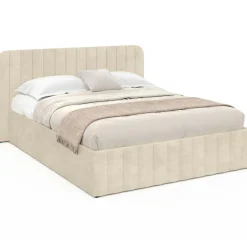 IDMarket Lit coffre double avec tête de lit en velours beige 160x200 cm* Lits Avec Sommier|Chambre Complète Adulte