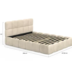 IDMarket Lit coffre double avec tête de lit matelassée et sommier de 140 x 190 cm en velours beige* Lits Avec Sommier|Collection Moderne