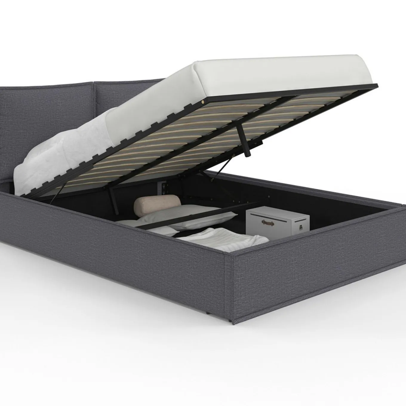 IDMarket Lit coffre double gris 140 x 190* Collection Design|Collection Contemporaine