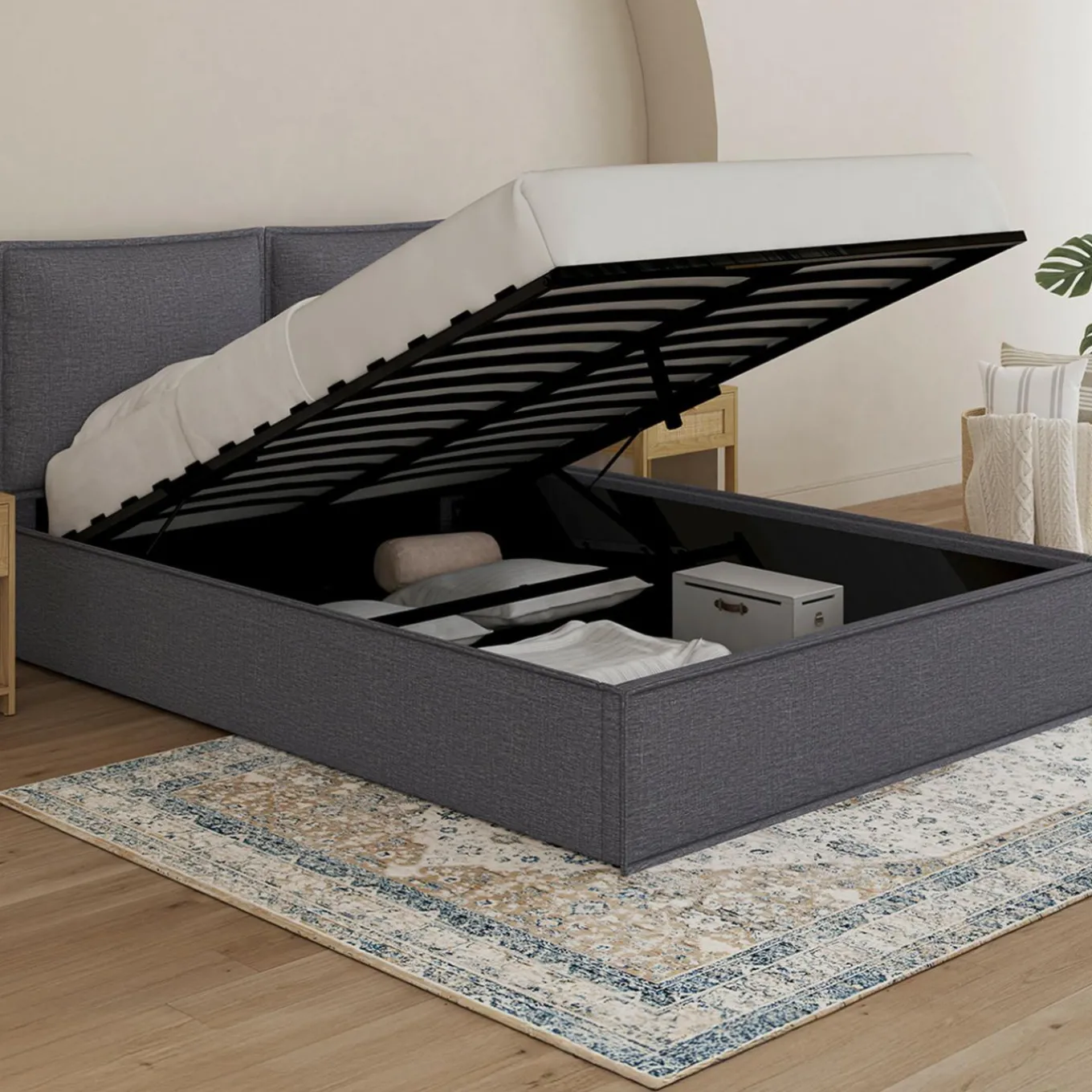 IDMarket Lit coffre double gris 140 x 190* Collection Design|Collection Contemporaine