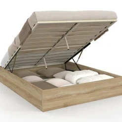 IDMarket Lit coffre double SANDSIDE avec sommier 140 x 190 cm hêtre* Lits Avec Sommier|Chambre Complète Adulte