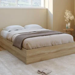 IDMarket Lit coffre double SANDSIDE avec sommier 140 x 190 cm hêtre* Lits Avec Sommier|Chambre Complète Adulte