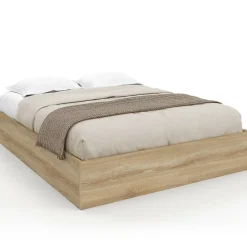 IDMarket Lit coffre double SANDSIDE avec sommier 140 x 190 cm hêtre* Lits Avec Sommier|Chambre Complète Adulte