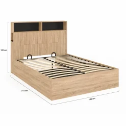 IDMarket Lit coffre double 140x190 cm avec tête de lit façon hêtre et noir* Collection Contemporaine|Lits Avec Sommier