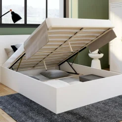 IDMarket Lit coffre double 140x190 cm coloris blanc* Lits Avec Sommier