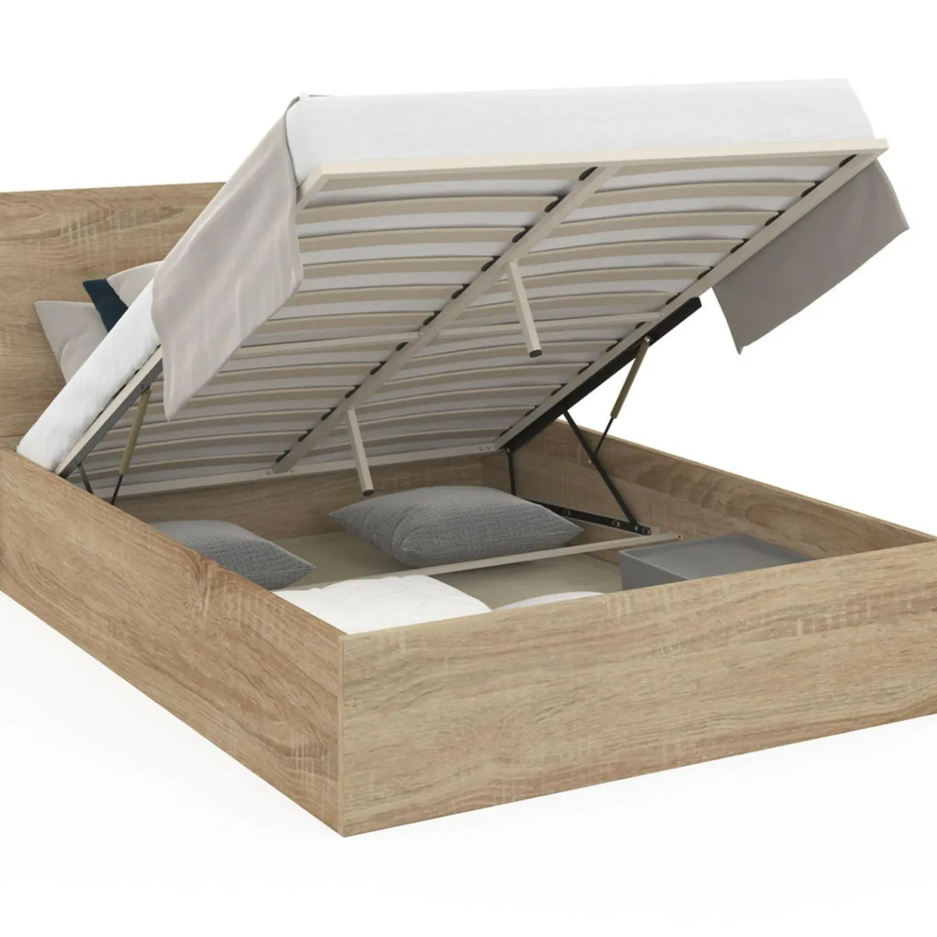 IDMarket Lit coffre double 140x190 cm coloris bois* Collection Contemporaine|Chambre Complète Adulte