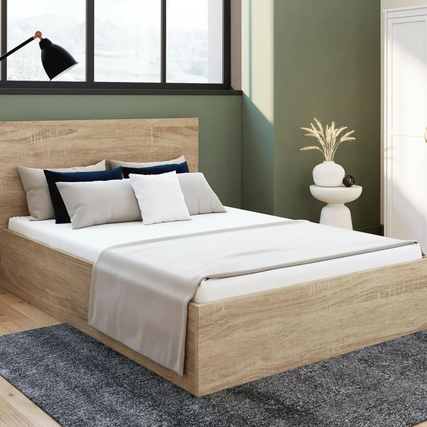 IDMarket Lit coffre double 140x190 cm coloris bois* Collection Contemporaine|Chambre Complète Adulte