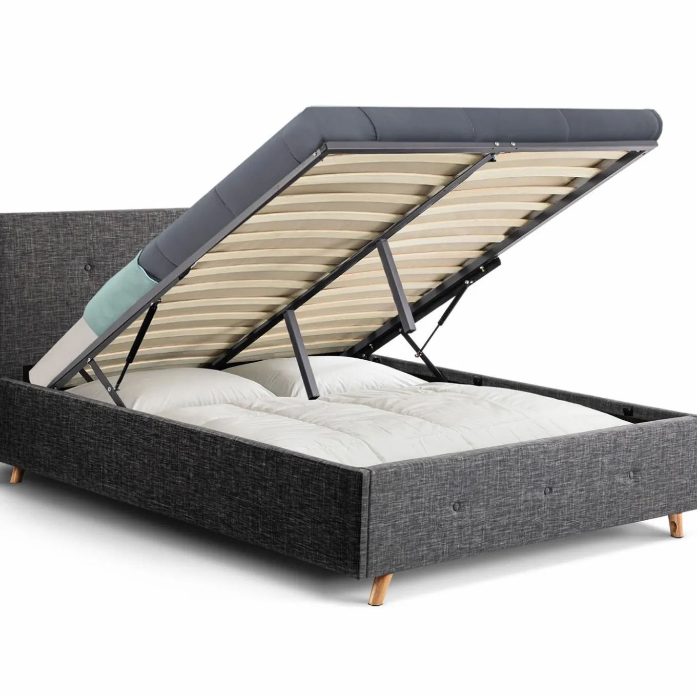 IDMarket Lit coffre scandinave gris 2 places* Collection Scandinave|Chambre Complète Adulte