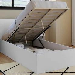 IDMarket Lit coffre simple avec tête de lit et sommier 90 x 190 cm blanc* Lits Avec Sommier|Chambre Complète Adulte