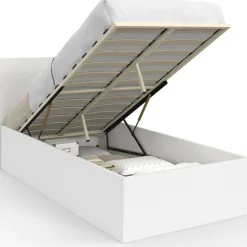 IDMarket Lit coffre simple avec tête de lit et sommier 90 x 190 cm blanc* Lits Avec Sommier|Chambre Complète Adulte