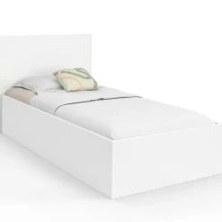 IDMarket Lit coffre simple avec tête de lit et sommier 90 x 190 cm blanc* Lits Avec Sommier|Chambre Complète Adulte