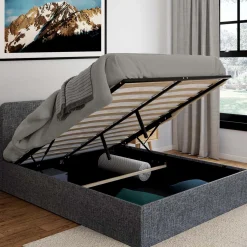 IDMarket Lit coffre 140x190 cm gris anthracite* Chambre Complète Adulte|Lits Avec Sommier