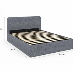 IDMarket Lit coffre 140x190 cm gris anthracite* Chambre Complète Adulte|Lits Avec Sommier