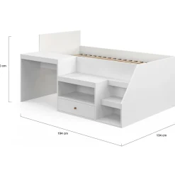 IDMarket Lit combiné 90x190 cm avec bureau et rangements bois blanc* Meubles Blancs|Lits Avec Sommier