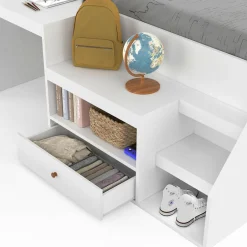 IDMarket Lit combiné 90x190 cm avec bureau et rangements bois blanc* Meubles Blancs|Lits Avec Sommier