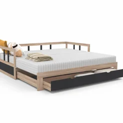 IDMarket Lit convertible 180 x 190 cm noir et hêtre* Meubles Tiroirs|Lits Avec Sommier