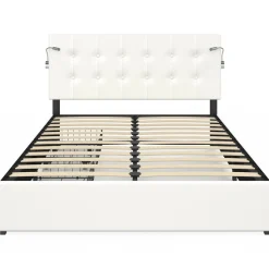 IDMarket Lit double 140 x 190 avec liseuses* Meubles Blancs|Collection Moderne