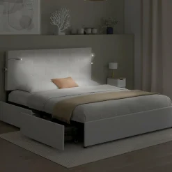 IDMarket Lit double 140 x 190 avec liseuses* Meubles Blancs|Collection Moderne