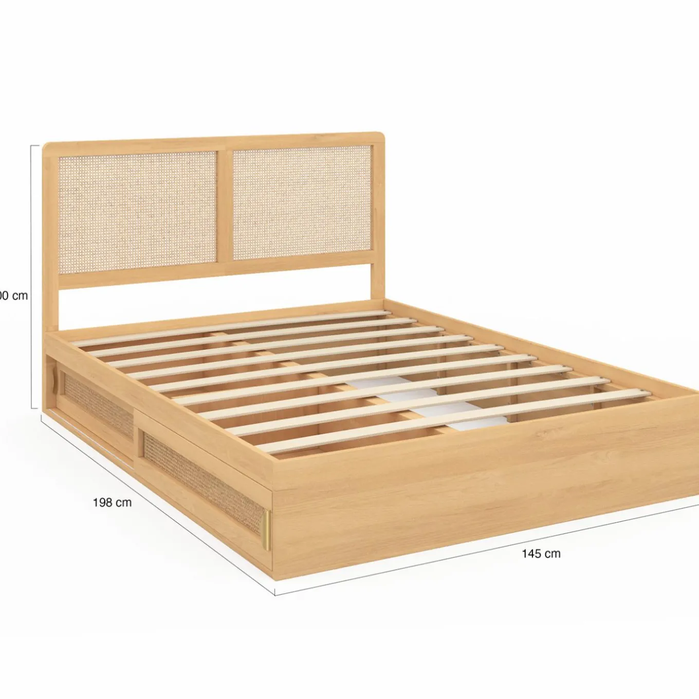 IDMarket Lit double avec rangements et tête de lit cannage* Collection Cannage|Lits Avec Sommier