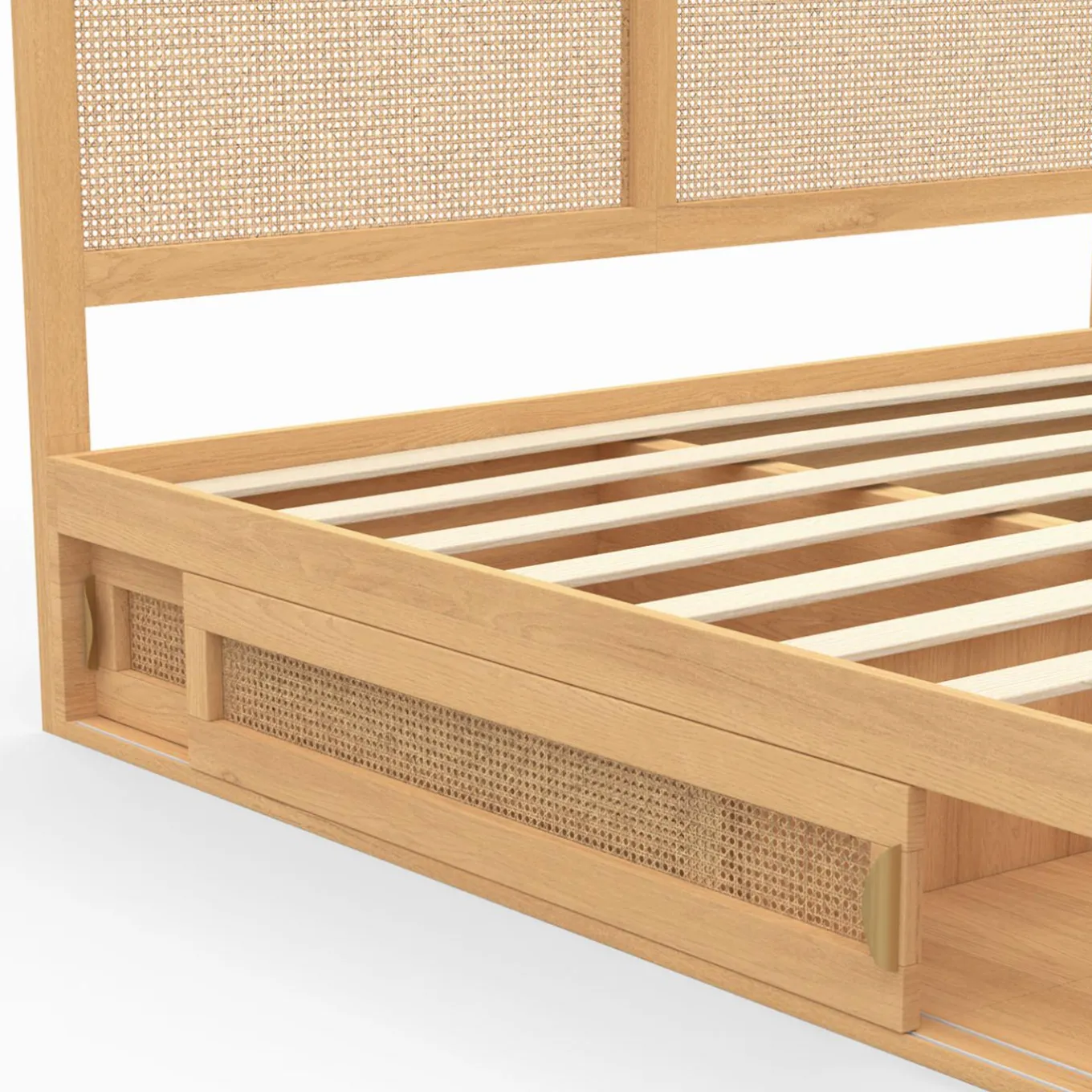 IDMarket Lit double avec rangements et tête de lit cannage* Collection Cannage|Lits Avec Sommier