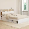 IDMarket Lit double avec rangements + tête de lit et sommier 160 x 200 cm blanc et hêtre* Chambre Complète Adulte|Lits Avec Sommier