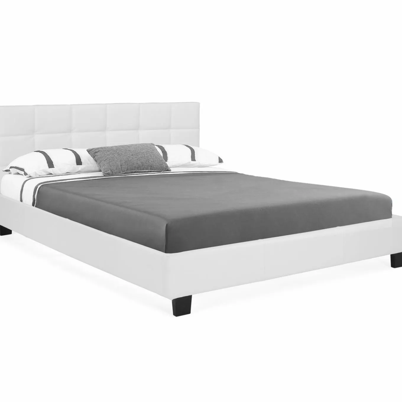 IDMarket Lit double avec sommier PVC blanc 160x200cm* Collection Contemporaine|Chambre Complète Adulte