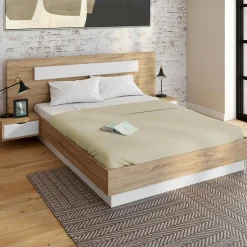 IDMarket Lit double avec tête de lit, sommier et tables de nuit* Lits Avec Sommier|Chambre Complète Adulte