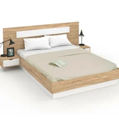 IDMarket Lit double avec tête de lit, sommier et tables de nuit* Lits Avec Sommier|Chambre Complète Adulte