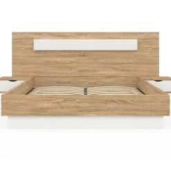 IDMarket Lit double avec tête de lit, sommier et tables de nuit* Lits Avec Sommier|Chambre Complète Adulte