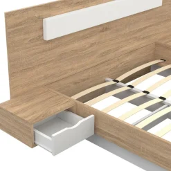 IDMarket Lit double avec tête de lit, sommier et tables de nuit* Lits Avec Sommier|Chambre Complète Adulte