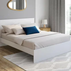 IDMarket Lit double avec tête de lit et sommier 160 x 200 cm blanc* Lits Avec Sommier|Chambre Complète Adulte