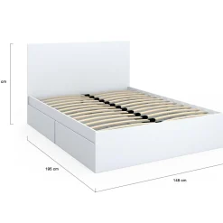 IDMarket Lit double blanc 4 tiroirs sur roulettes avec tête de lit* Meubles Tiroirs|Meubles Blancs