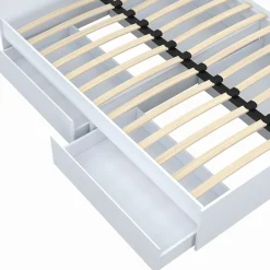 IDMarket Lit double blanc 4 tiroirs sur roulettes avec tête de lit* Meubles Tiroirs|Meubles Blancs