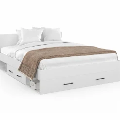 IDMarket Lit double blanc 140x190cm avec tête de lit et rangements* Meubles Tiroirs|Chambre Complète Adulte