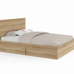 IDMarket Lit double façon hêtre 4 tiroirs sur roulettes avec tête de lit* Meubles Tiroirs|Meubles En Bois