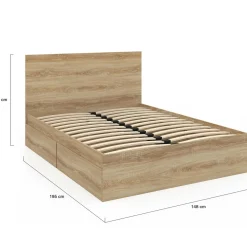 IDMarket Lit double façon hêtre 4 tiroirs sur roulettes avec tête de lit* Meubles Tiroirs|Meubles En Bois
