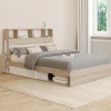 IDMarket Lit double hêtre et blanc avec rangements + tête de lit et sommier 140x190 cm* Collection Moderne|Chambre Complète Adulte