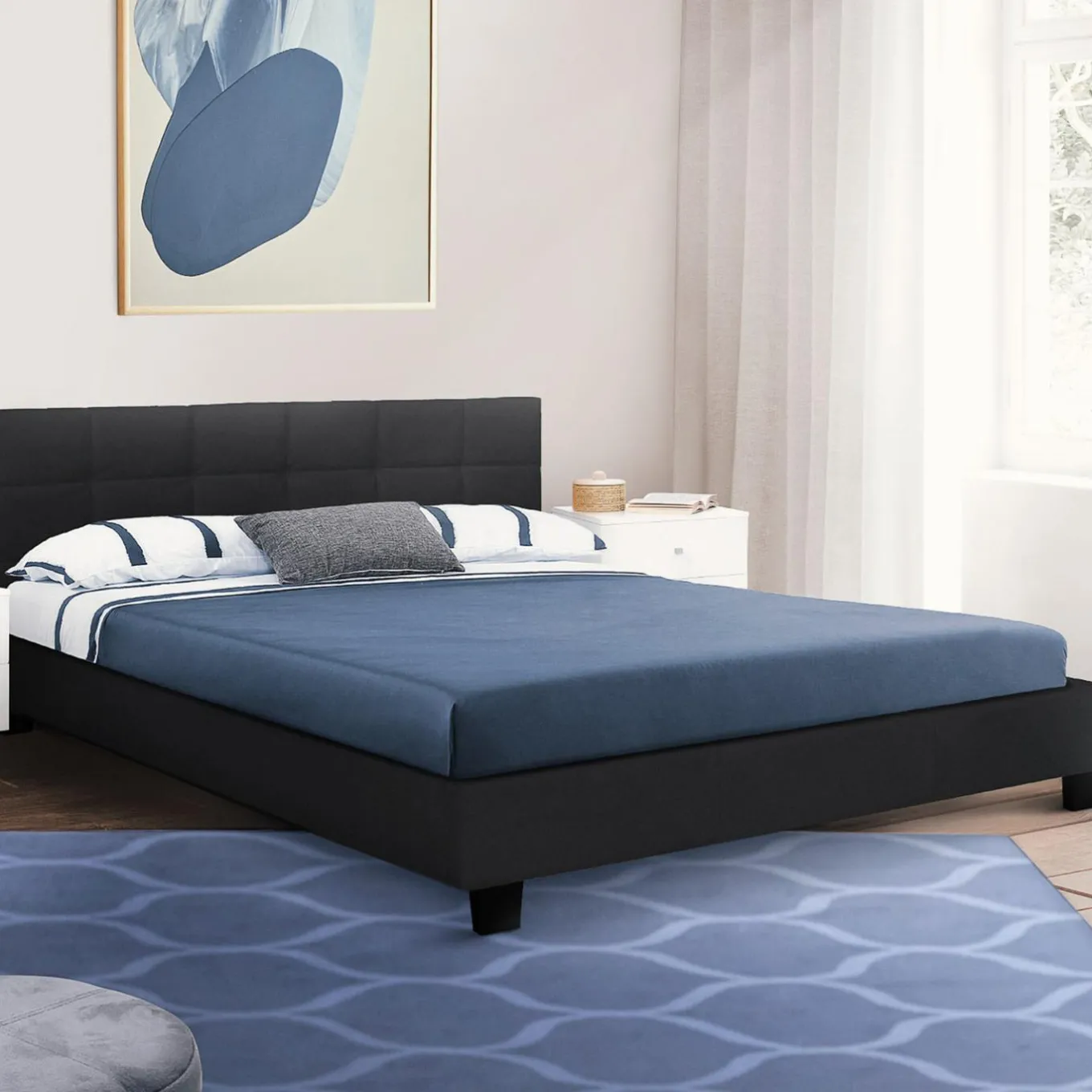 IDMarket Lit double noir 140x190cm avec tête de lit* Collection Contemporaine|Chambre Complète Adulte